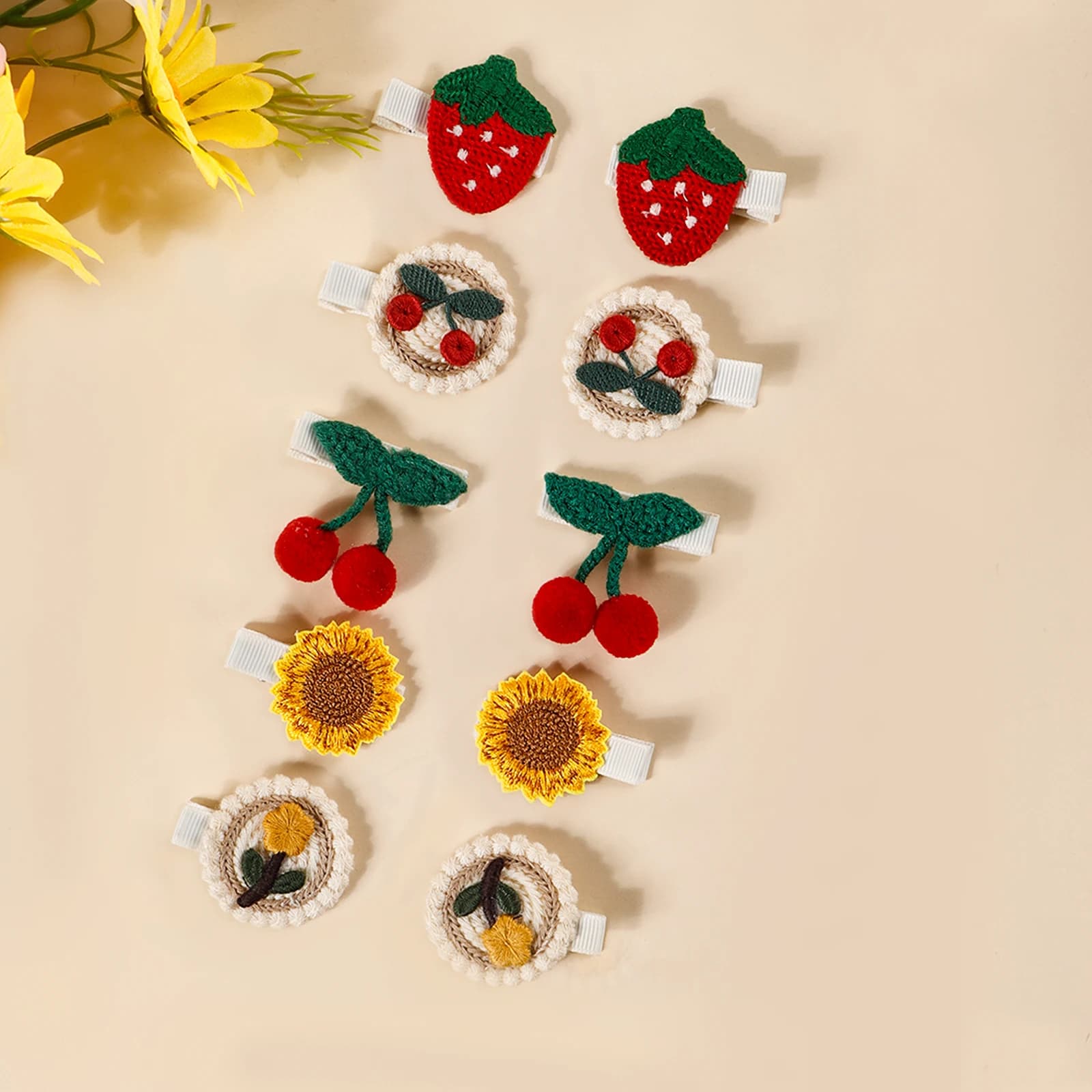 Pinces à cheveux en forme de fraise, cerise, tournesol, combinaison mignonne pour bébé, épingle à ch