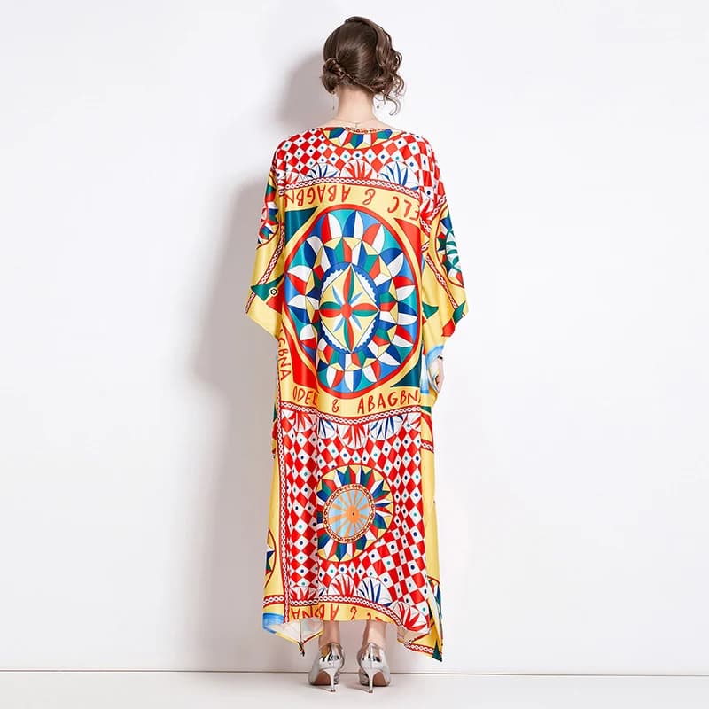 Robe bohème imprimée à motifs géométriques abstremberg pour femmes, robe maxi, col slash, manches ch