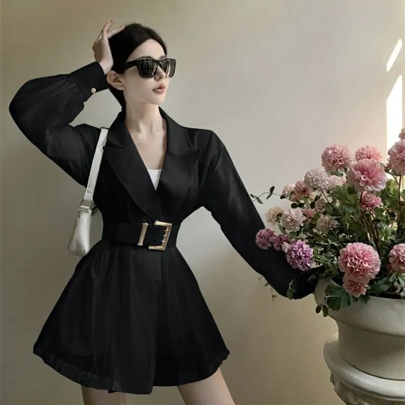 Blazers femmes avec ceinture défini Chic mince mince respirant été Sexy solide mode coréenne vêtemen