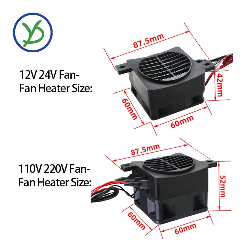 Chauffage PTC 12V 24V 48V 110V 220V, 50 ~ 400W, chauffage isolé thermostatique en céramique avec ven
