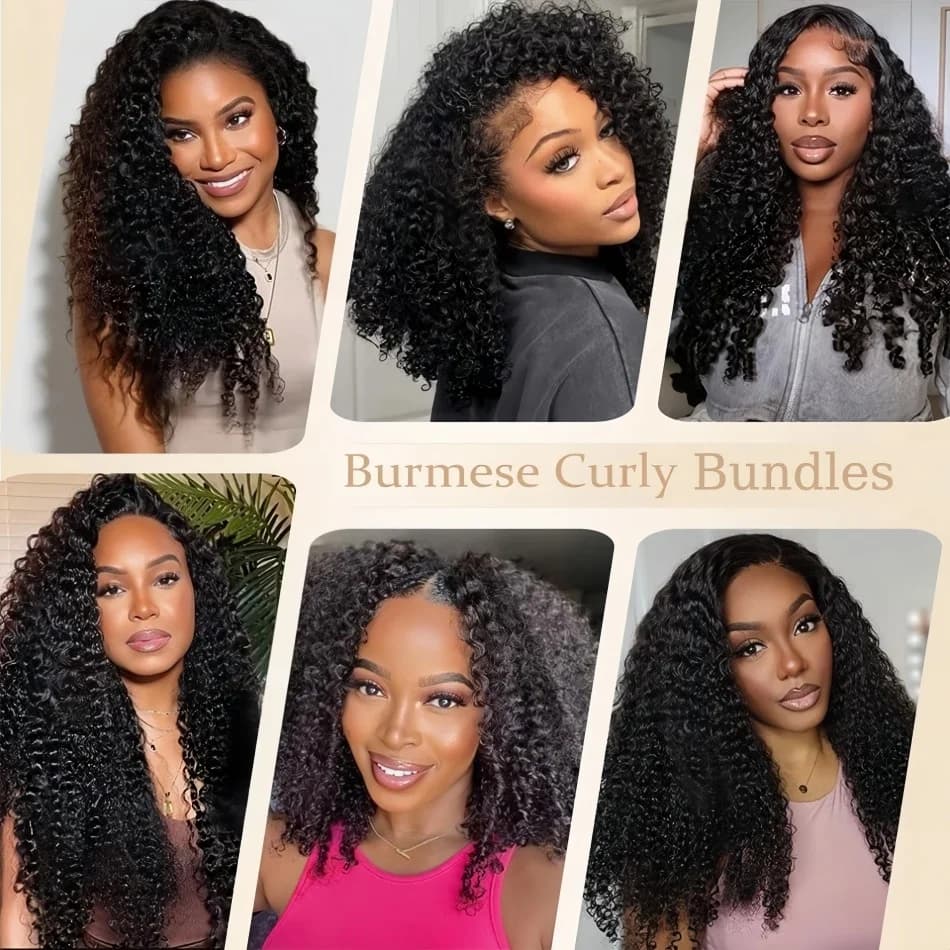 12A Extensions de cheveux bouclés birmans, mèches de cheveux humains vierges bruts non traités, tiss