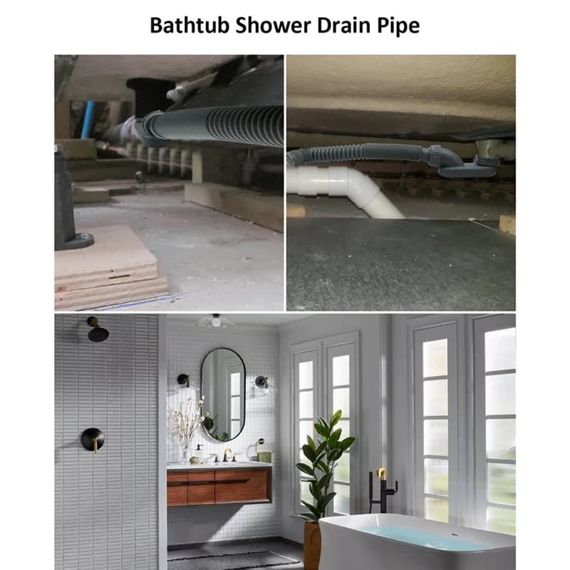 Siphon Flexible à profil bas 1 1/2 P, tuyau de vidange de baignoire et de douche, piège plat P, vida