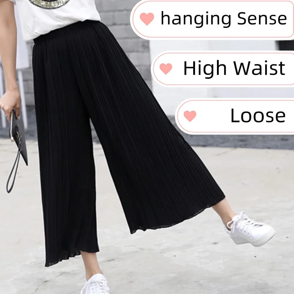 Viser à jambes larges pour femmes, tissu froissé uni, fjBaggy, taille élastique, vêtements pour femm