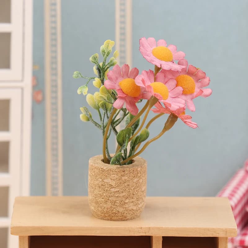 Simulation de plantes marguerite pour maison de poupée, modèle en pot, décoration florale miniature,