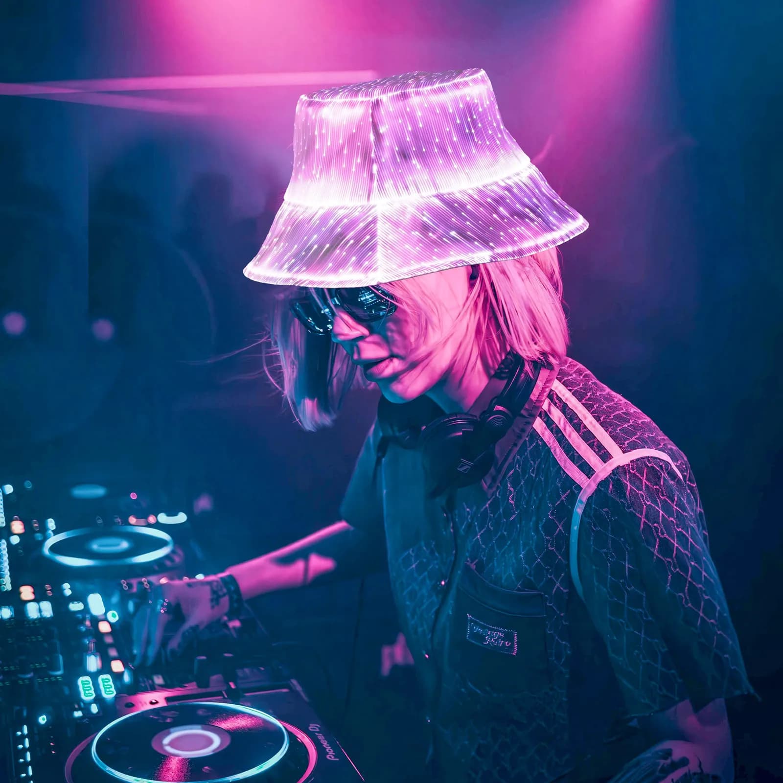 Chapeau lumineux Led multicolore à la mode, chapeau seau lumineux Cyberpunk en Fiber optique