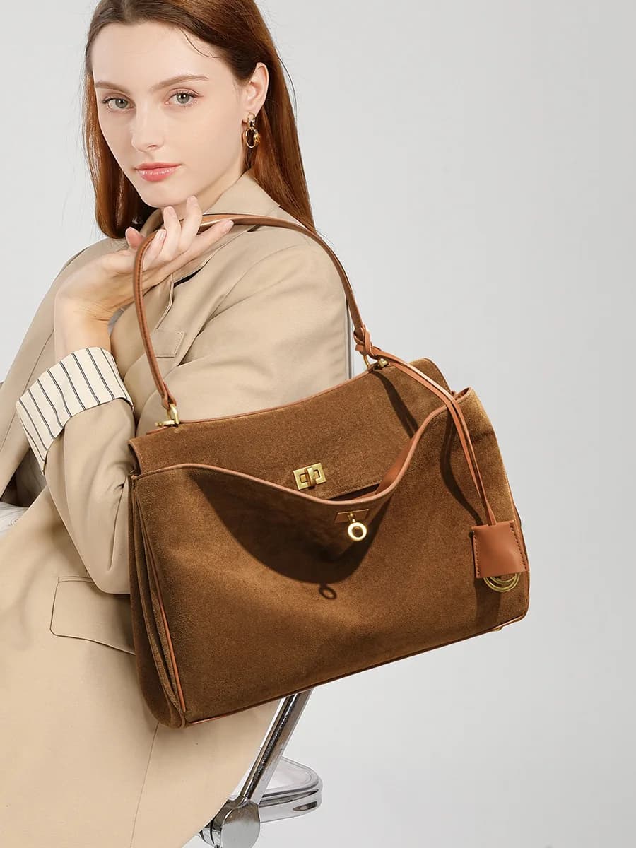 Sac à main en daim pour femmes, sac à bandoulière de grande capacité, fourre-tout simple, sac à main
