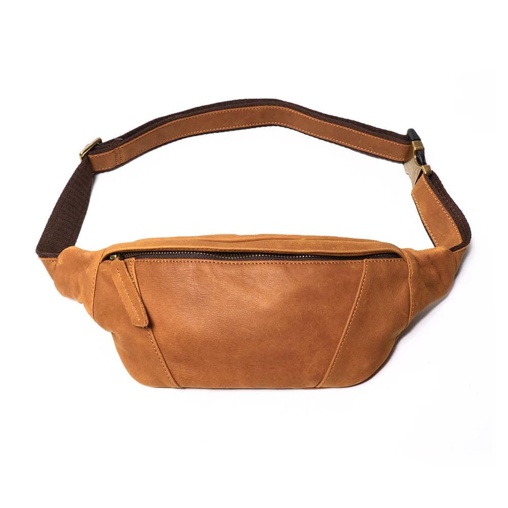 Sac banane en cuir Crazy Horse pour homme, sacoche de poitrine en cuir véritable, pochette de téléph