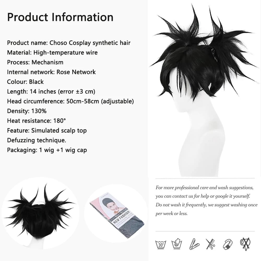 Haute qualité ‌ Perruque synthétique de Cosplay Anime Jujutsu Kaisen Choso, Double queue de cheval d