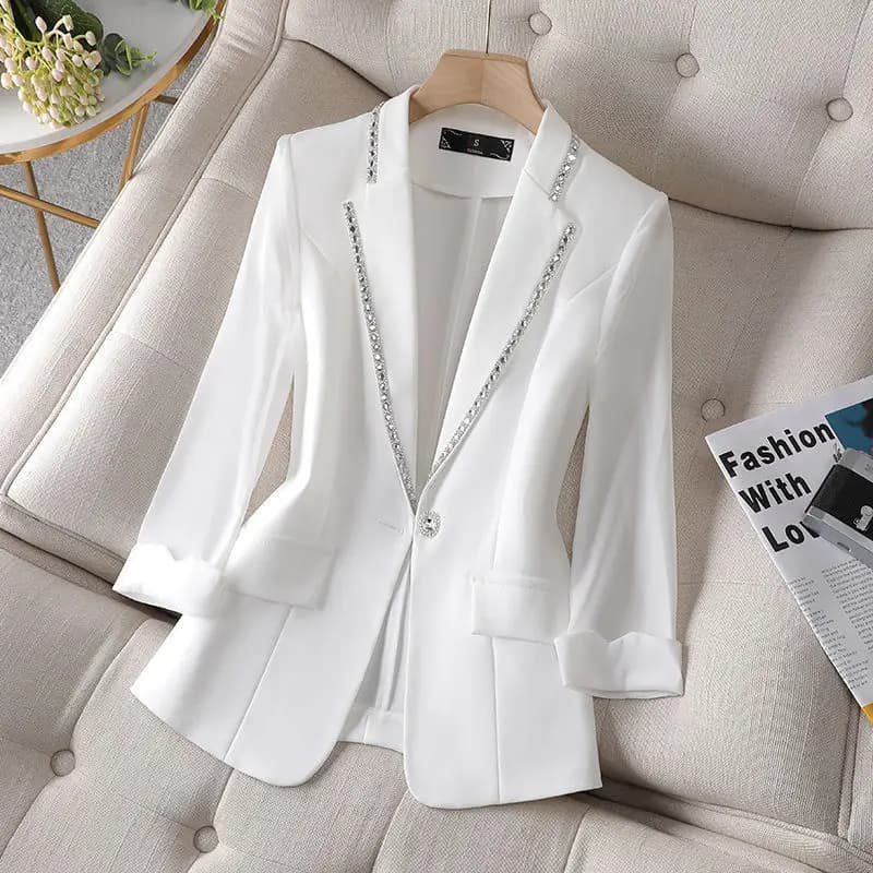 Veste coupe couvertes imbibée de diamants pour femmes, vêtements de bureau formels, veste de travail