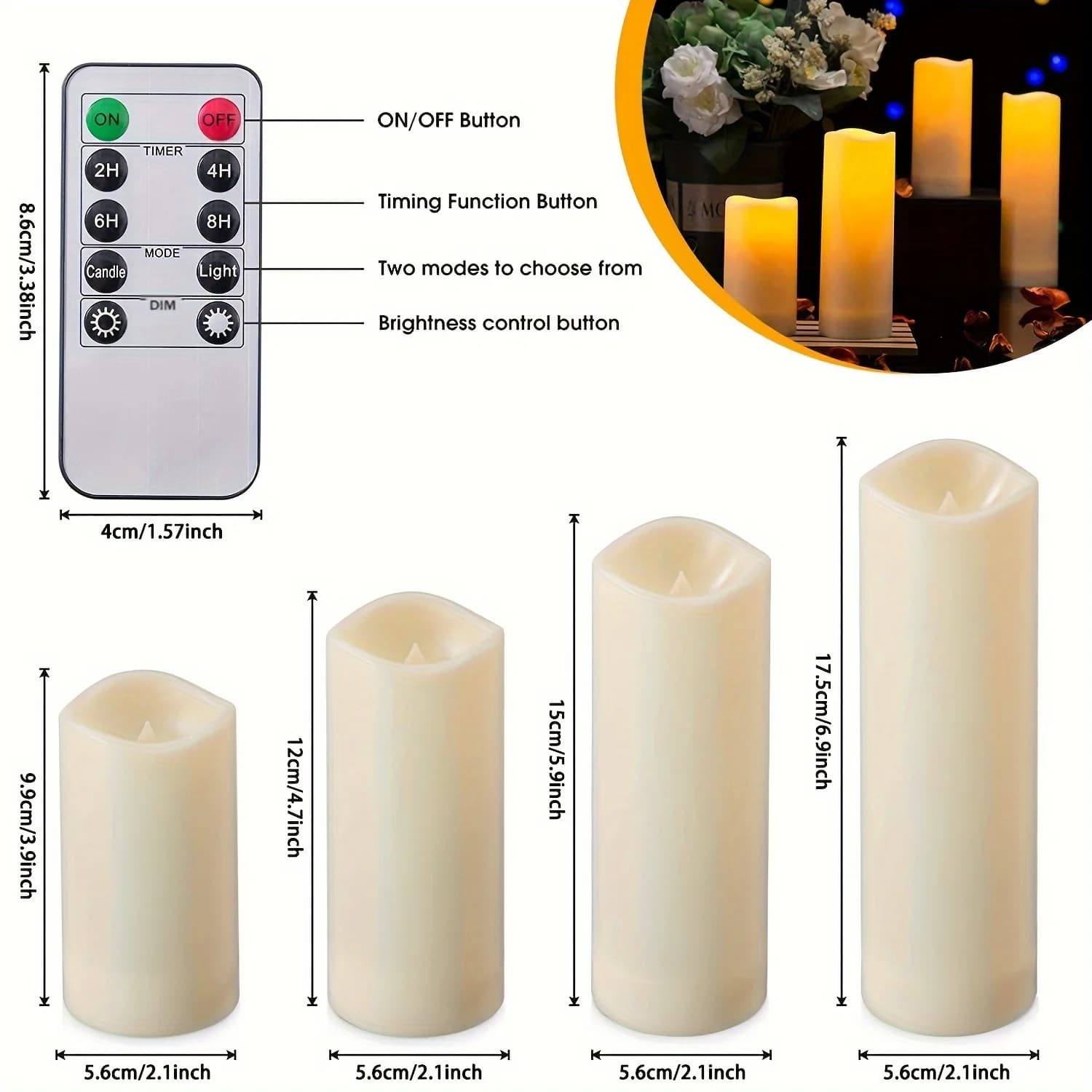 Bougies sans flamme avec télécommande, minuterie 2/4/6/8H, bougies télécommandées étanches pour l'ex
