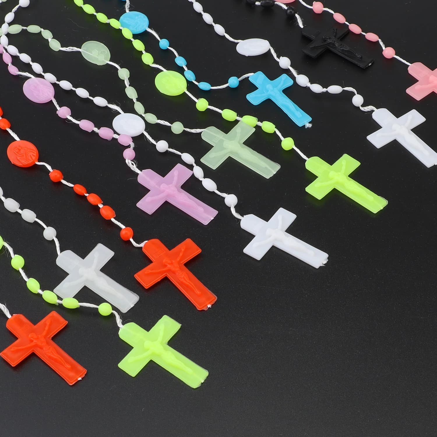 Chapelet multicolore, perles de prière, classique, vieux pendentif croix en plastique, colliers, bij