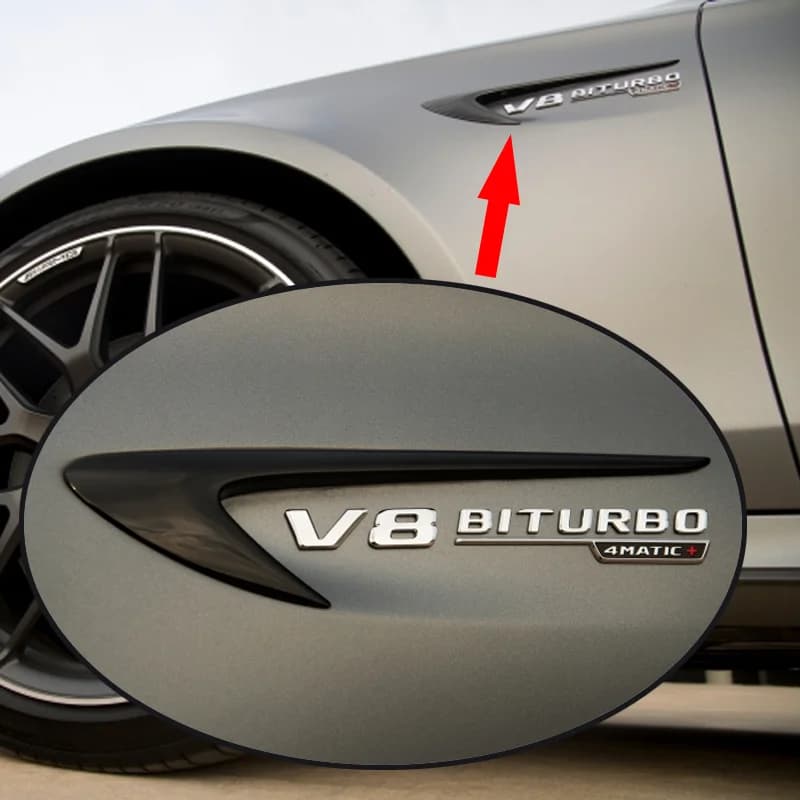 Badge emblème de garde-boue de voiture V8 BITURBO 4MATIC + pour Mercedes Benz AMG W117 W212 W213 W20