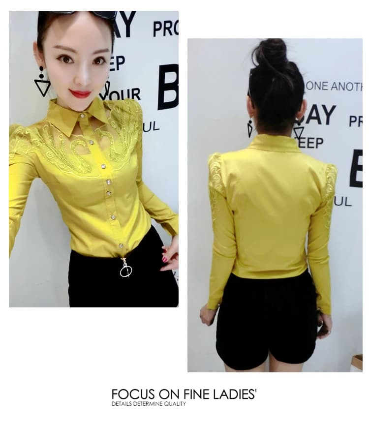 Automne nouveau à manches longues bureau dame hauts Patchwork femmes vêtements mode diamant dentelle