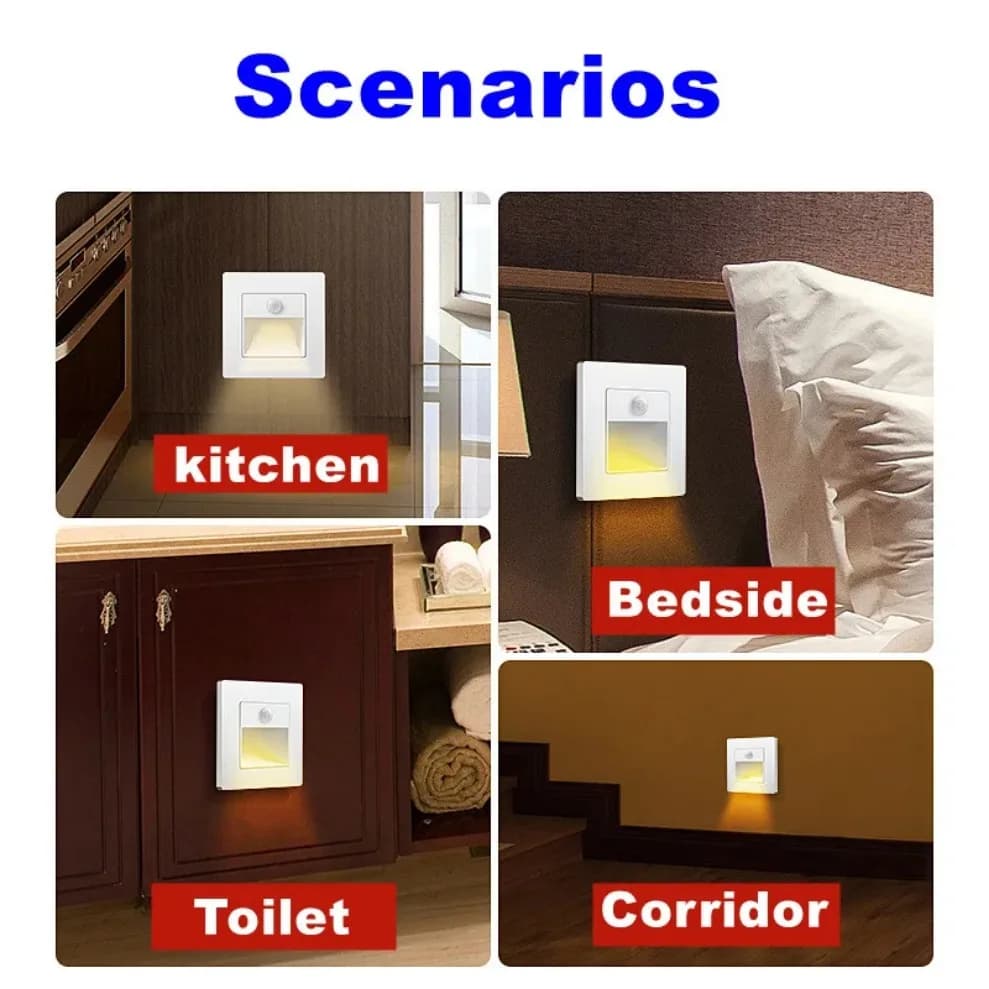 Applique murale LED encastrée avec capteur de mouvement PIR, lumière pour escalier, AC85-265V, éclai