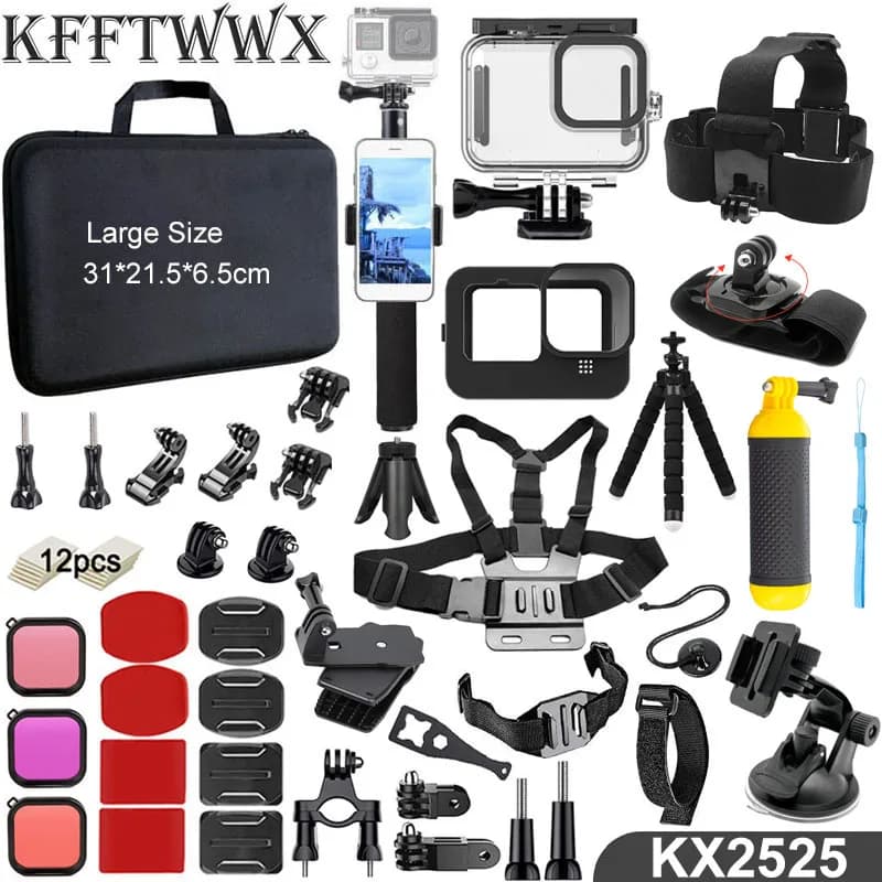 KFFTWWX-Kit d'accessoires étanches pour GoPro fore13, 12, 11, 10, 9, boîtier, trépied, support monop