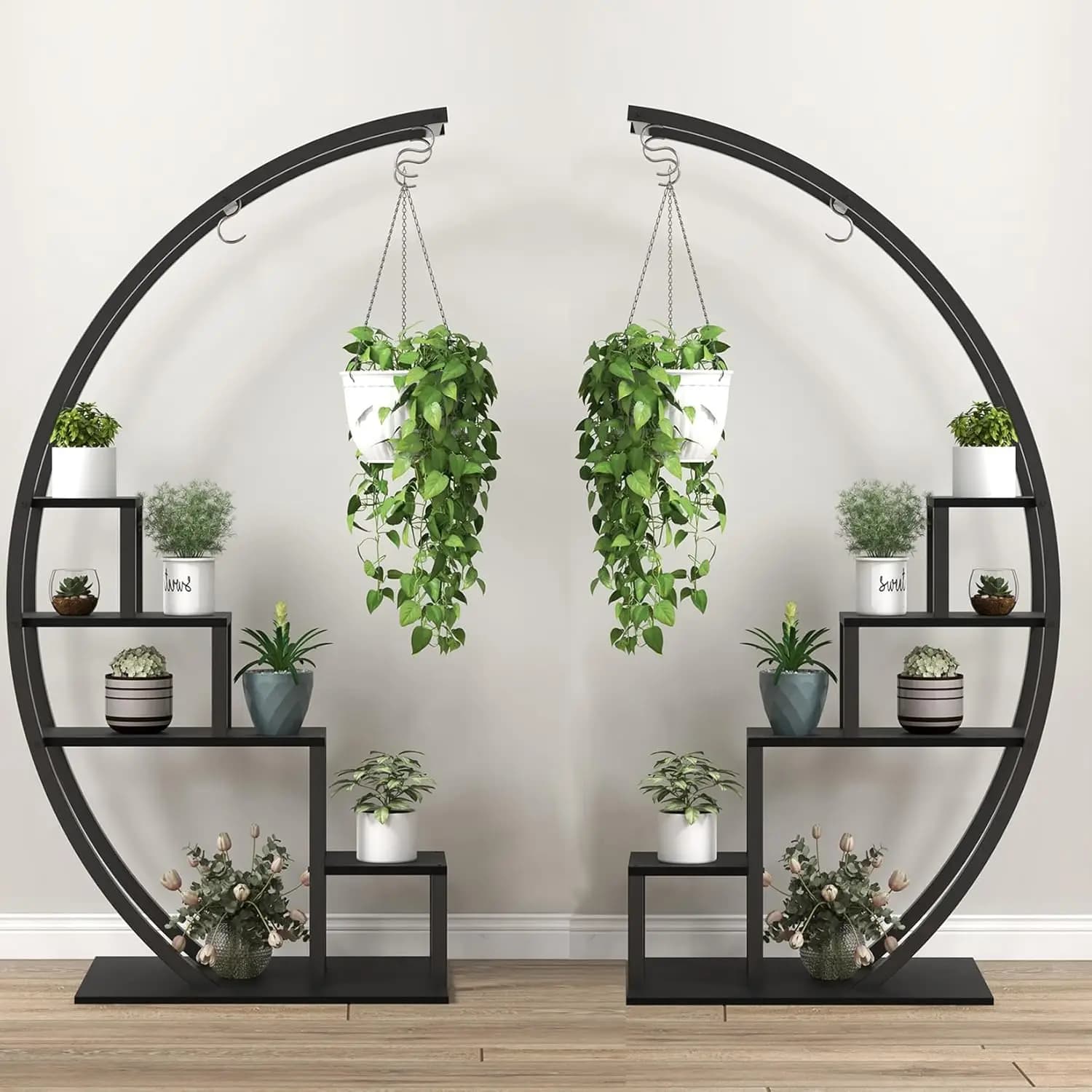 Support pour plantes à fleurs à 5 niveaux d'intérieur, paquet de 2 étagères pour plantes demi-lune, 