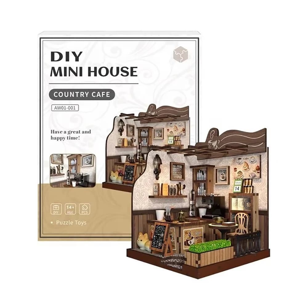Kit de maison de poupée DIY Mini Country Cafe, modèle de construction artisanal en bois 3D, puzzle d
