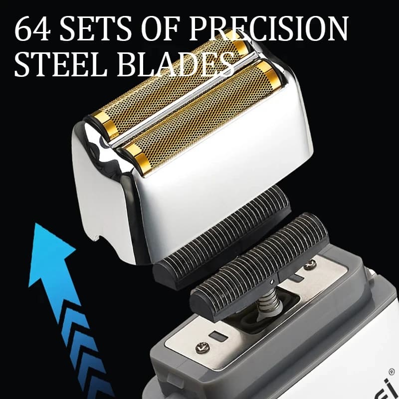Kemei KM-TX5 Premium batterie rechargeable Type argent rasoir Double filet en alliage d'aluminium ra