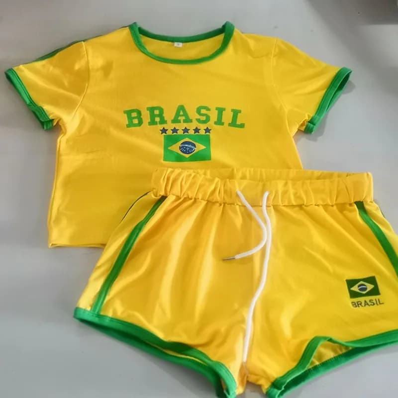 Vêtements d'été pour femmes, T-Shirt à manches courtes + Short à cordon de serrage, costume 2 pièces