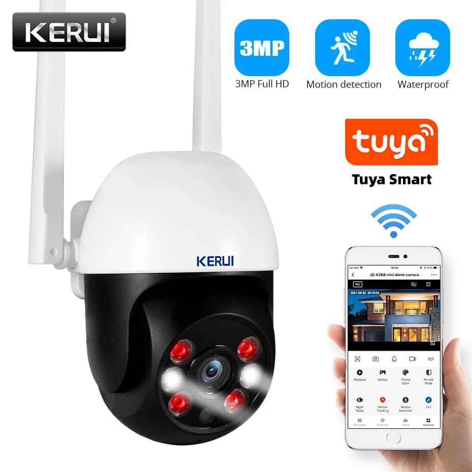 KERUI Tuya WIFI caméra IP HD 3MP 5MP sécurité à domicile sans fil caméra de Surveillance vidéo extér