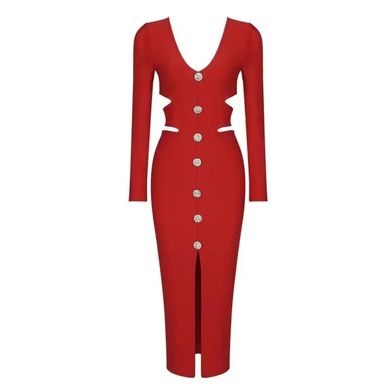 Robe mi-longue à bandes pour femmes, col en V, fendue, découpée, élégante, moulante, Sexy, mode, man