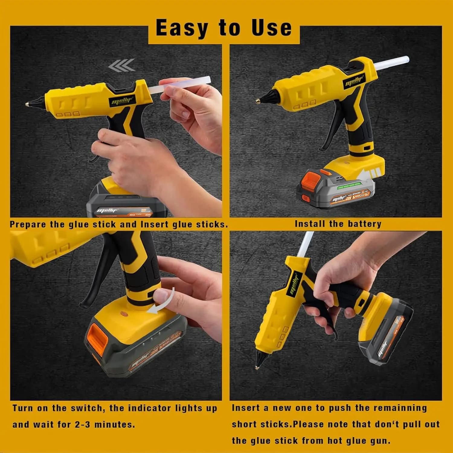 Mellif pistolet à colle chaude sans fil Compatible avec la batterie Dewalt 18V 20V outil de réparati