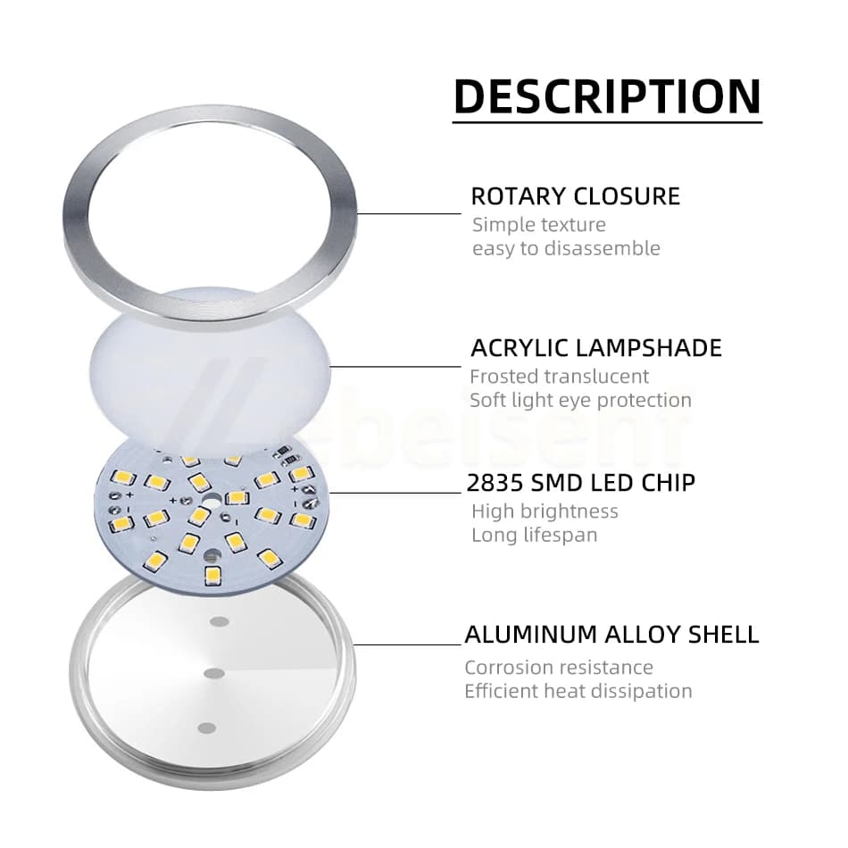 Plafonnier Ultra fin à intensité variable, Spot rond, pour armoire de cuisine, DC 12V 2W 3W 5W 3000K