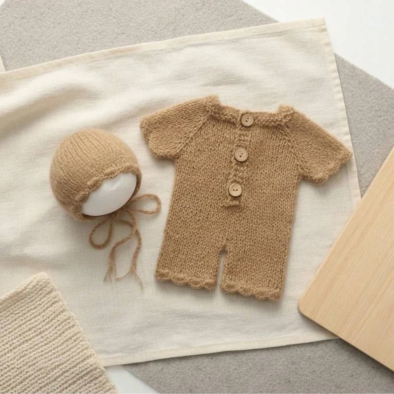 Barboteuse en Crochet faite à la main pour bébé, 2 pièces, avec chapeau, tenues de photographie pour