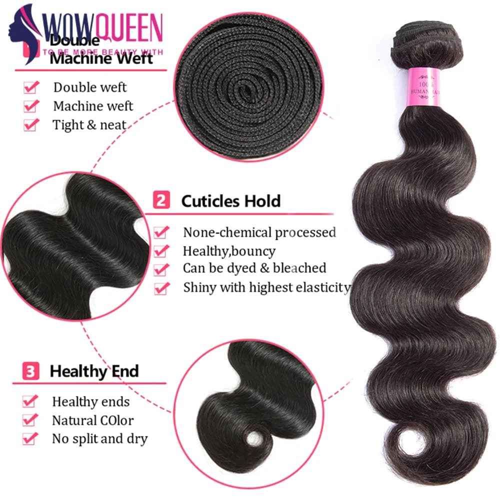 Tissage en Lot Péruvien Remy 100% Naturel, Body Wave, 28 30 32, Longueur Réelle, Extensions de Cheve