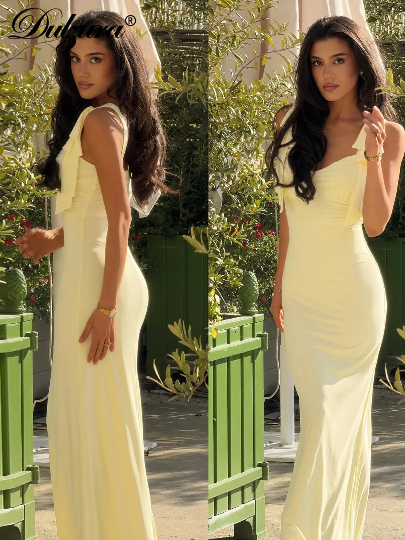 Dulzura – robe Maxi sans manches, dos nu, moulante, bretelles à lacets, couleur unie, Sexy, élégante