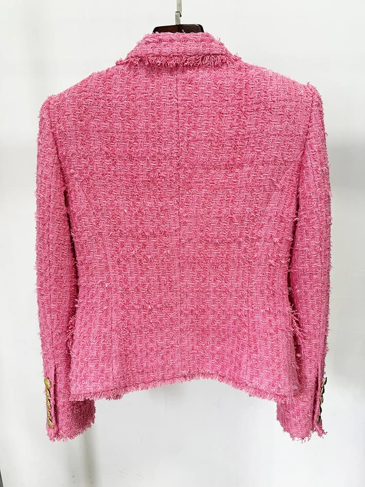 HIGH STREET Nouveauté 2026 FW Blazer en tweed pour femme, coupe ajustée, à franges et pompons, de cr