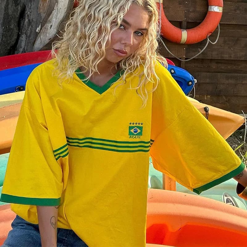 T-shirt à manches courtes et col rond pour femme, haut court, streetwear, esthétique, rue haute, imp