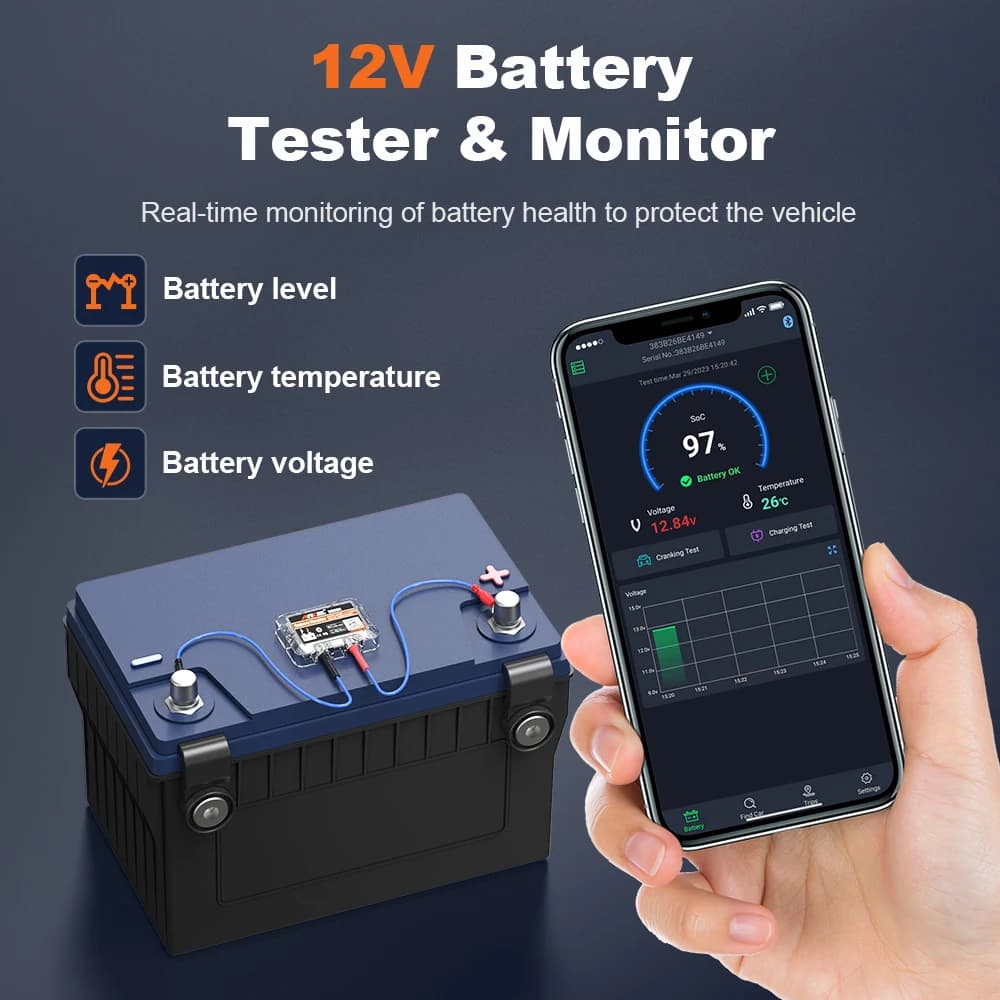 ANCEL BM200 Moniteur de batterie 12V pour voiture, testeur de batterie sans fil Bluetooth 4.2 pour a