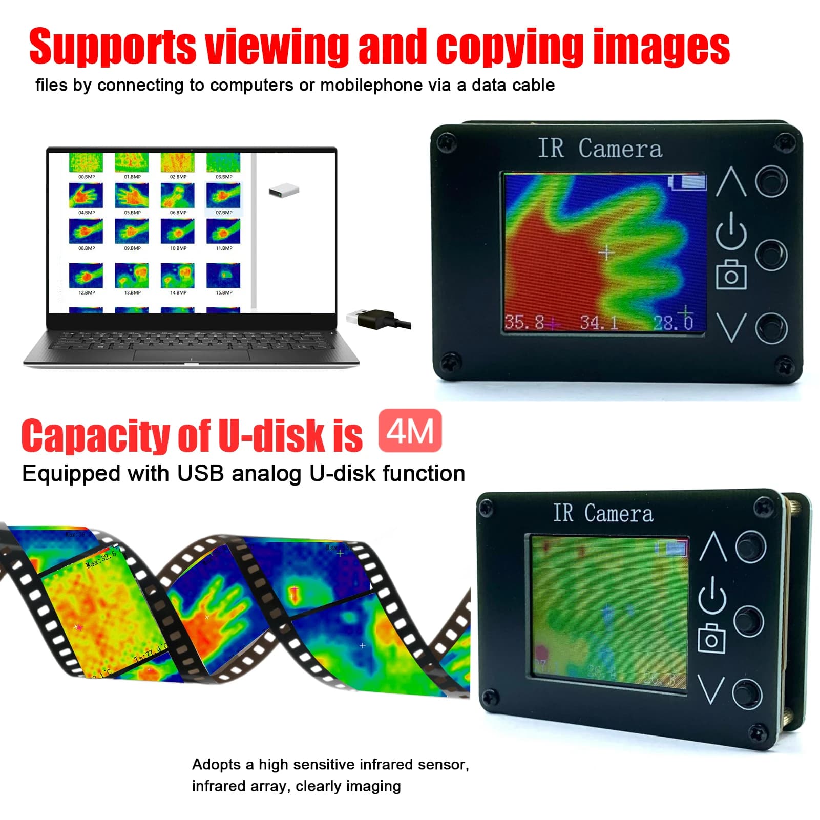 Caméra d'imagerie thermique infrarouge numérique 24x32 pixels, capteurs de température-40 ℃   à 300 