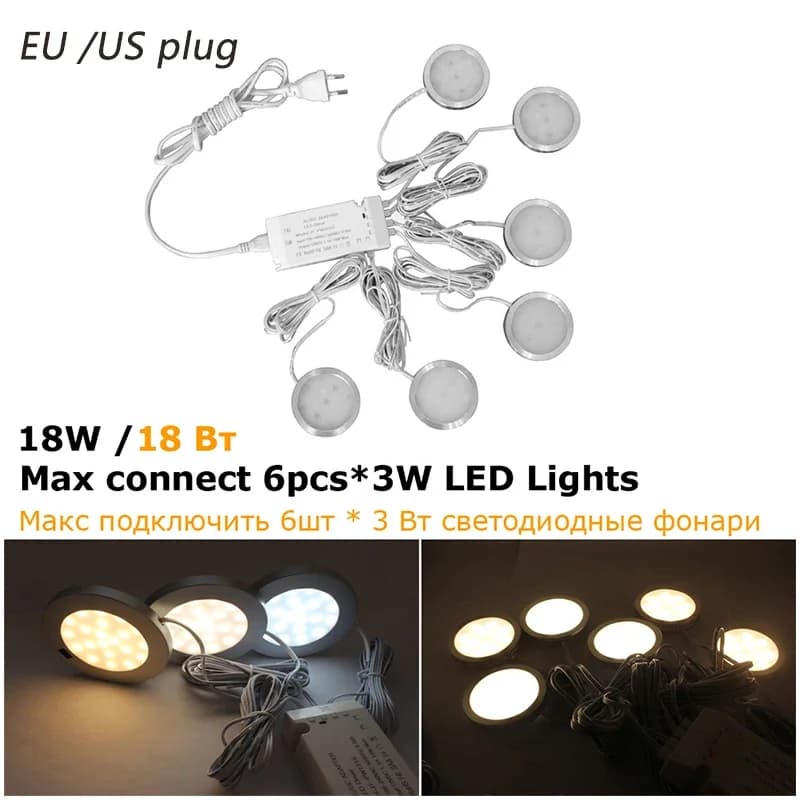 1-6 pièces LED armoire lumière 2W avec adaptateur secteur ue US éclairage intérieur pour sous armoir