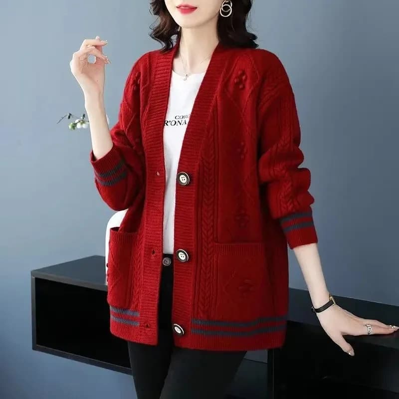 Pull-over ample à col en v pour femme, chandail ample, manteau, nouvelle collection automne et hiver
