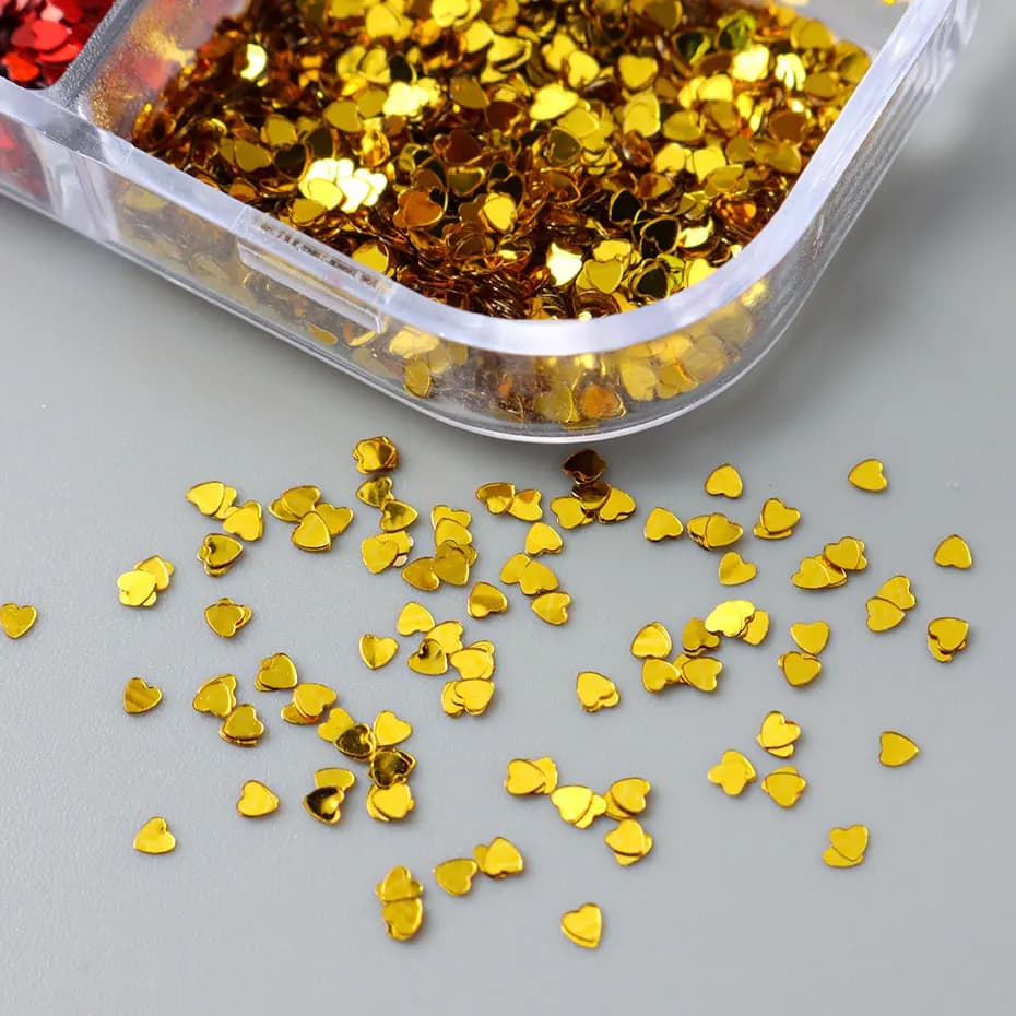 6 grilles Y2K mignon coeur paillettes ongles paillettes Kawaii Mini Laser doré argenté amour flocon 