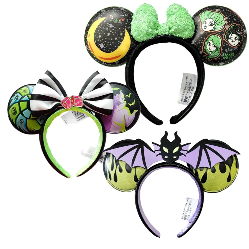 Serre-tête Mickey Mouse avec oreilles en PU et nœud, accessoire de cheveux pour Noël, Halloween, fêt