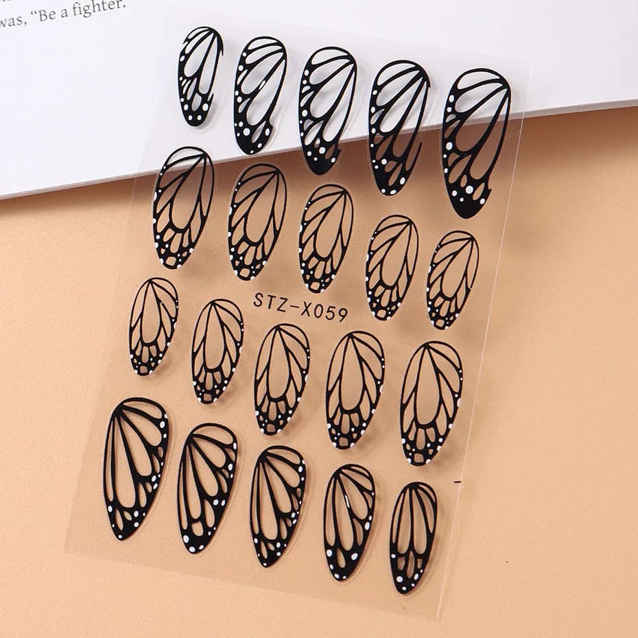 Autocollants pour ongles ailes de papillon noires, 2 pièces, modèles élégants pour ongles de printem