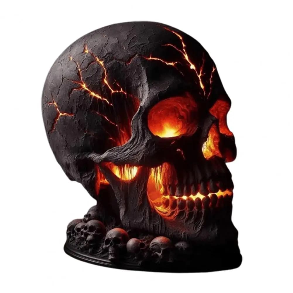 Lampe de bureau en pierre de lave en forme de crâne pour Halloween avec lumière LED effrayante pour 