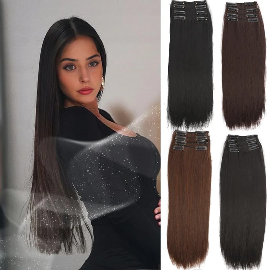 Extensions capillaires synthétiques lisses quatre pièces pour femmes, 4 pièces, 16 pouces/20 pouces/