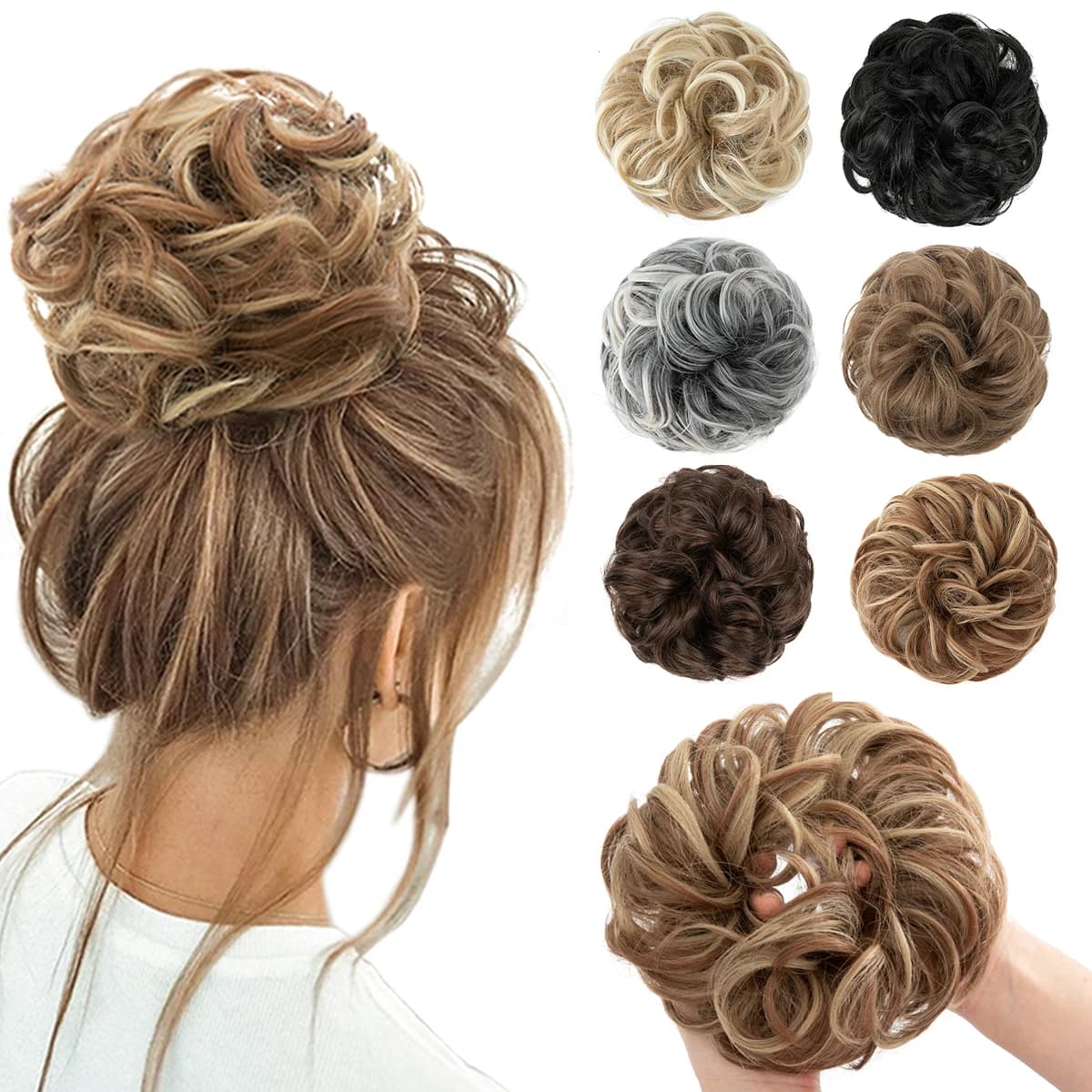 Extensions de Chignon synthétiques en désordre, grands chouchous élastiques bouclés, postiche Chigno