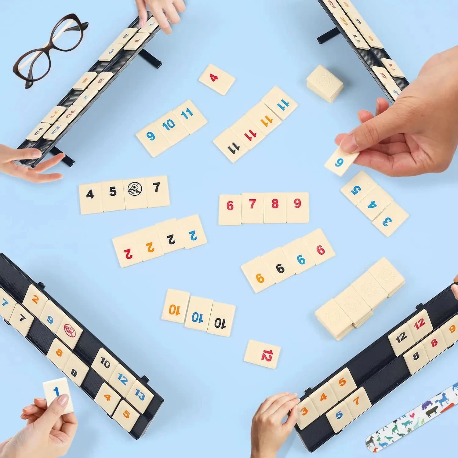 Jeu de cube Rummy avec 4 supports, ensemble de jeu de 106 cube Rummy avec étui portable, ensemble de
