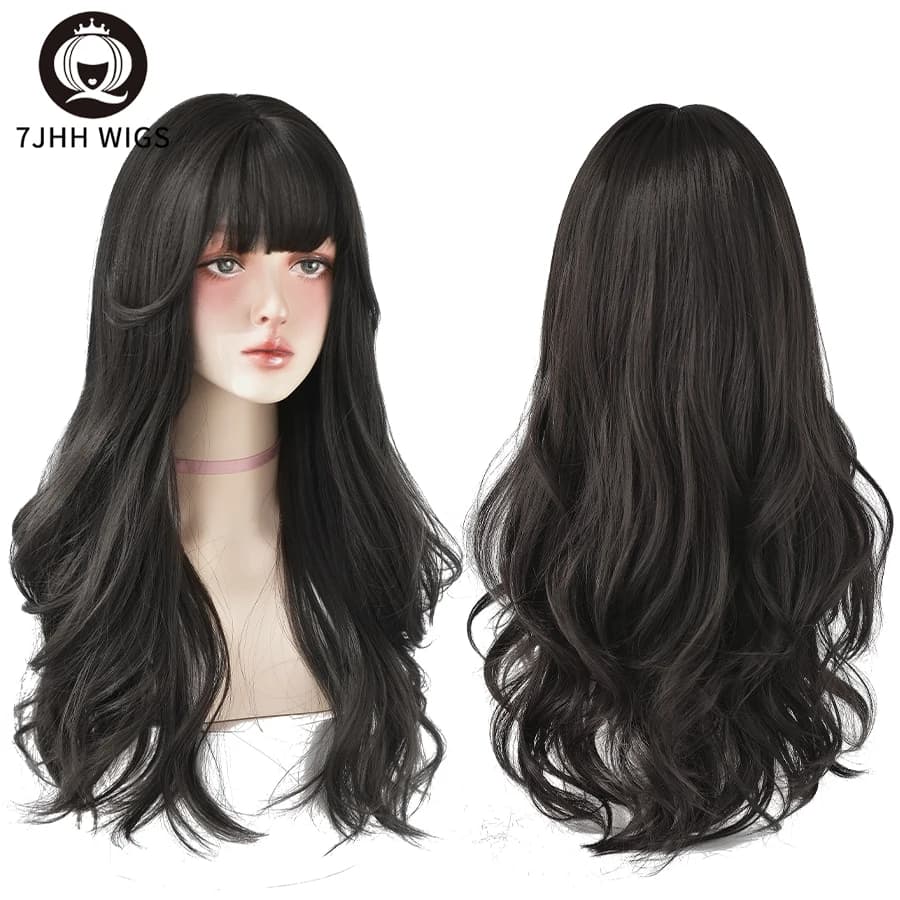 7JHH perruques populaire brun cendré longue vague profonde cheveux Lolita perruques avec frange perr