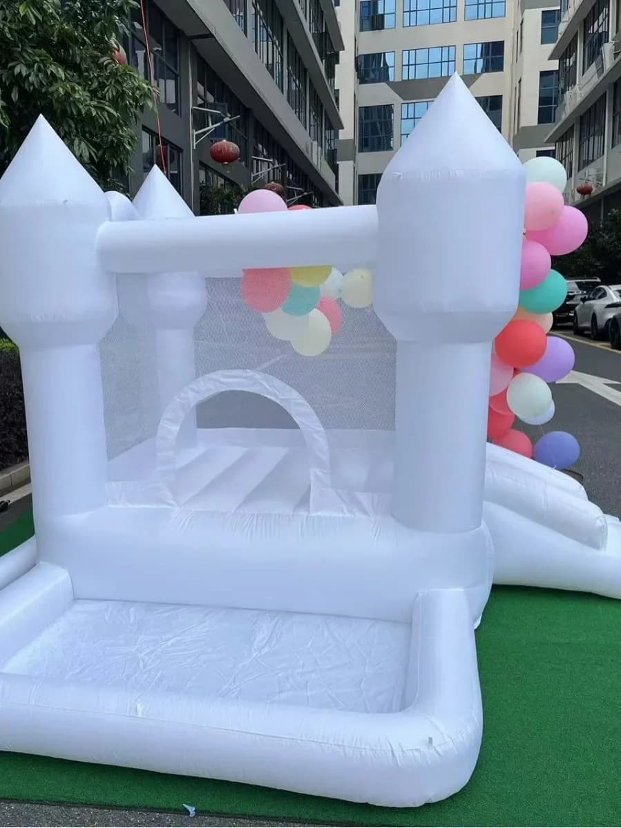 Château gonflable blanc 9x9x7 pieds avec piscine à balles, château gonflable pour enfants et tout-pe