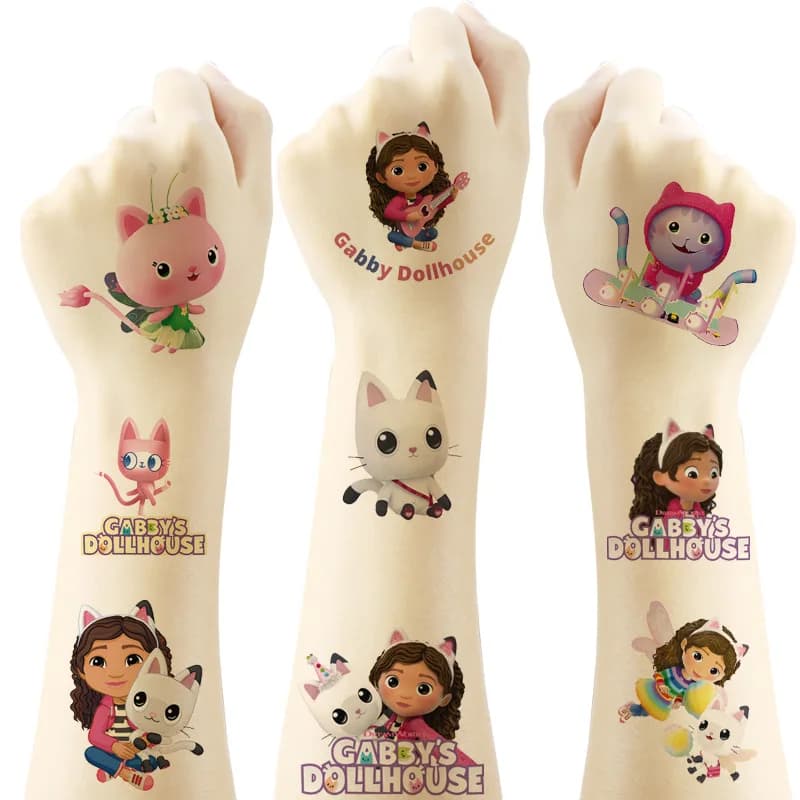 20 autocollants tatouages Kawaii Gabby Dollhouse Cats, mignons, dessins animés, anime, pour enfants,