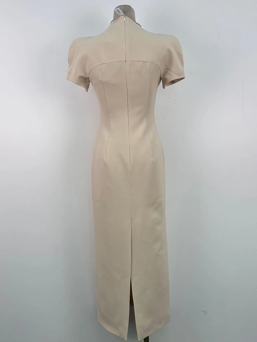 Robe amincissante TWOTWINSTYLE pour femme, col montant, manches courtes, patchwork brodé, ornée de d