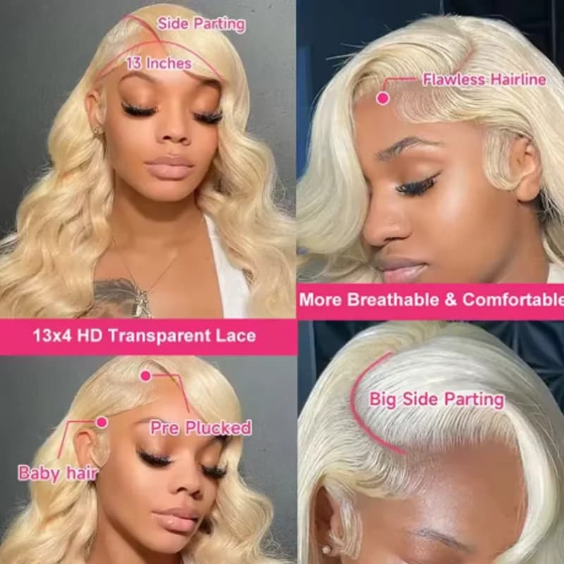 20 34 pouces 250% densité 613 perruque de cheveux humains 13x6 Hd dentelle frontale perruque vague d