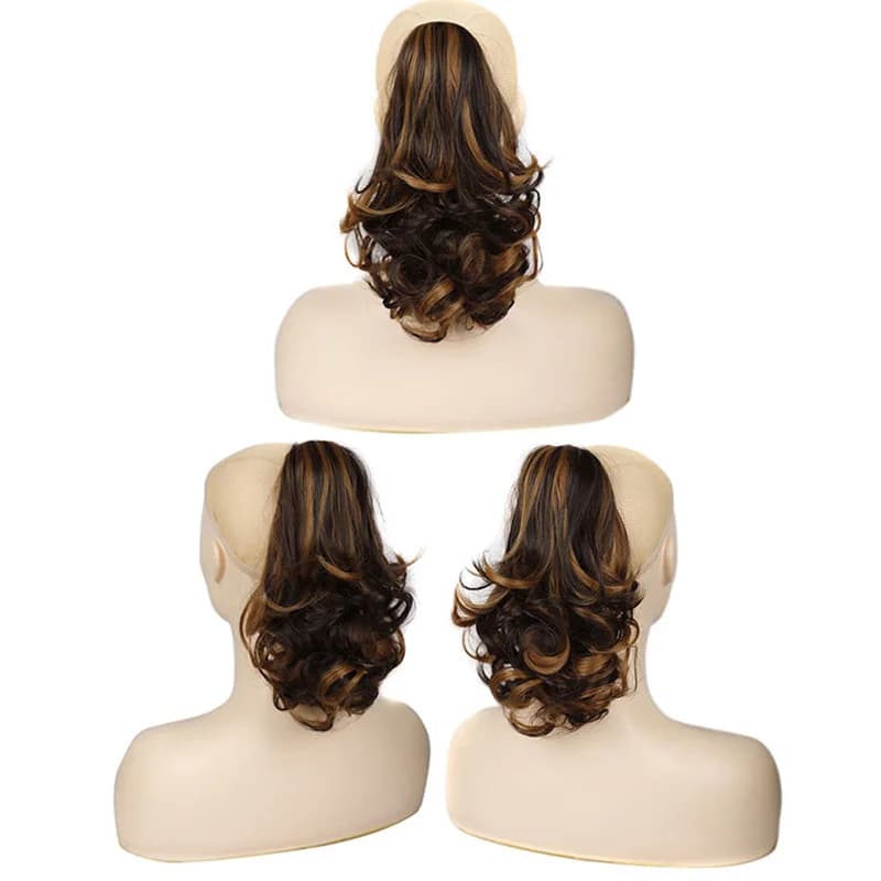 Queue de cheval bouclée courte ondulée synthétique pour femme, extension de cheveux, pince à griffe,