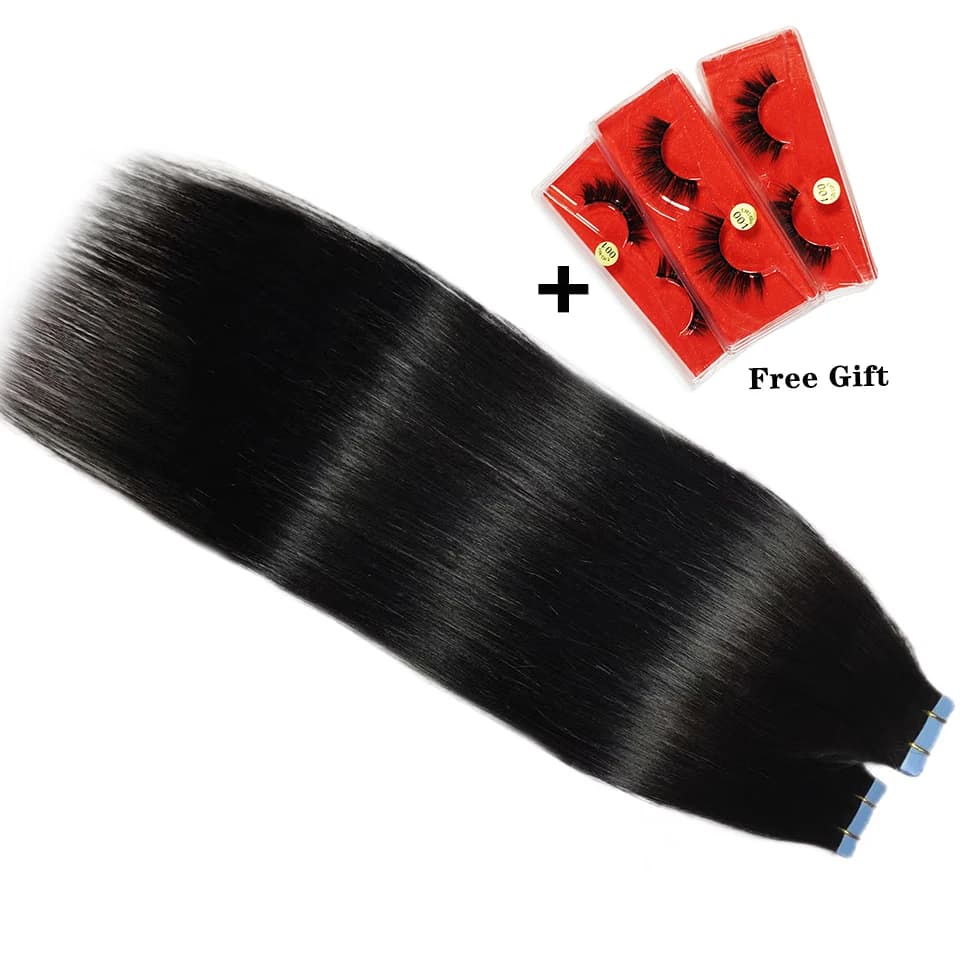 Bande adhésive 100% vrais cheveux humains Remy cheveux humains brésiliens Extensions droites peau tr